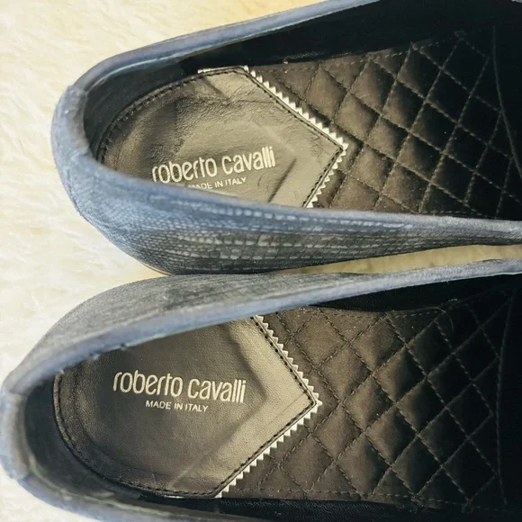 Roberto Cavalli Textured Navy Silver Logo Slip On Men’sshoes size 41 US 8